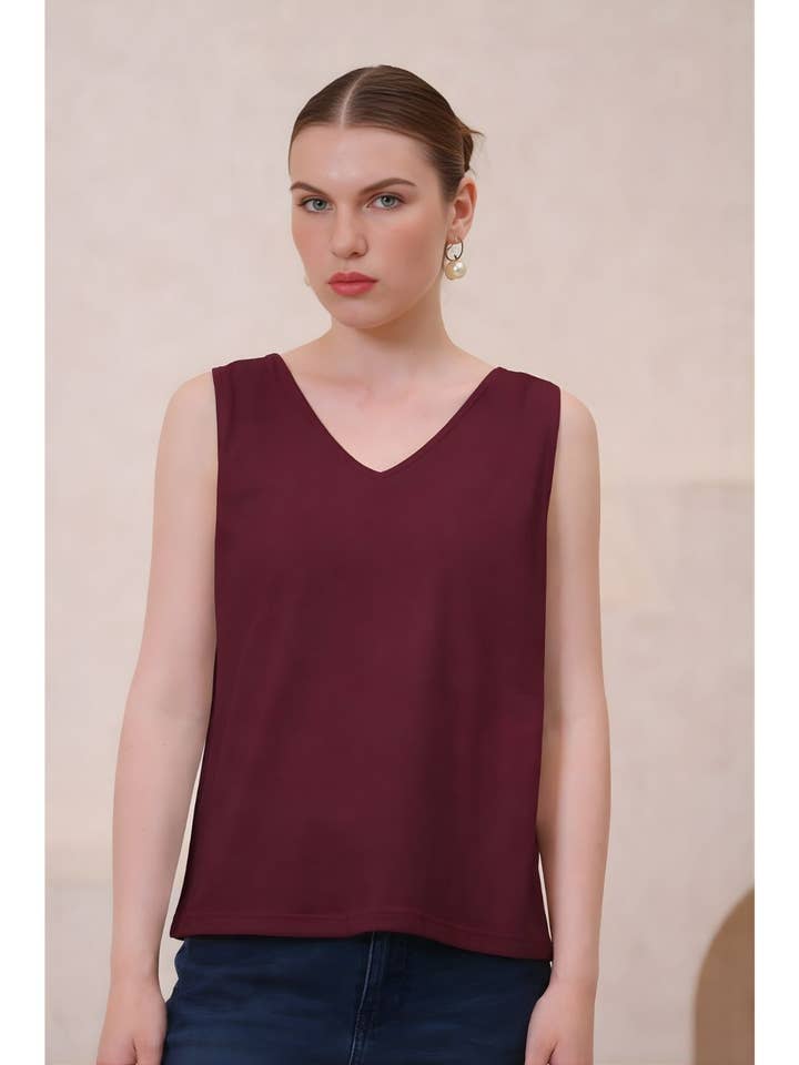 Wine V-Neck Tank Top for wholesale by Avani Del Amour