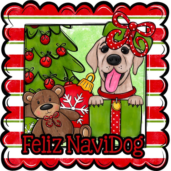 Labrador Wreath Sign, Feliz NaviDog Dog Sign, 22" Door Hanger, DCO-W-00125-DH for wholesale by DecoExchange