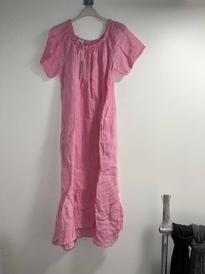 Happy look - Wholesale Dress - Women's - Long Linen Dress with Short Sleeves and Elastic Collar6