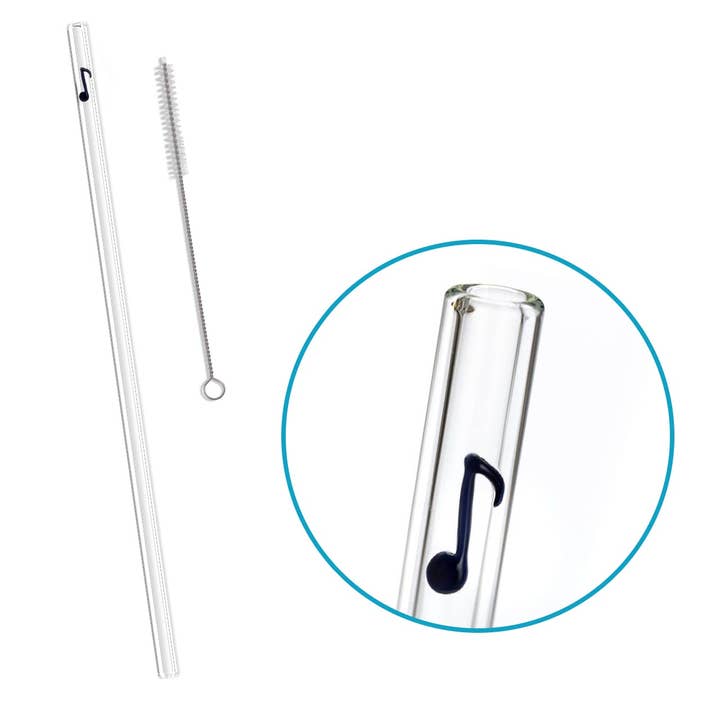 12 Inch Music Note Glass Straw w/brush 40-44 oz for wholesale by DrinkingStraws.Glass LLC