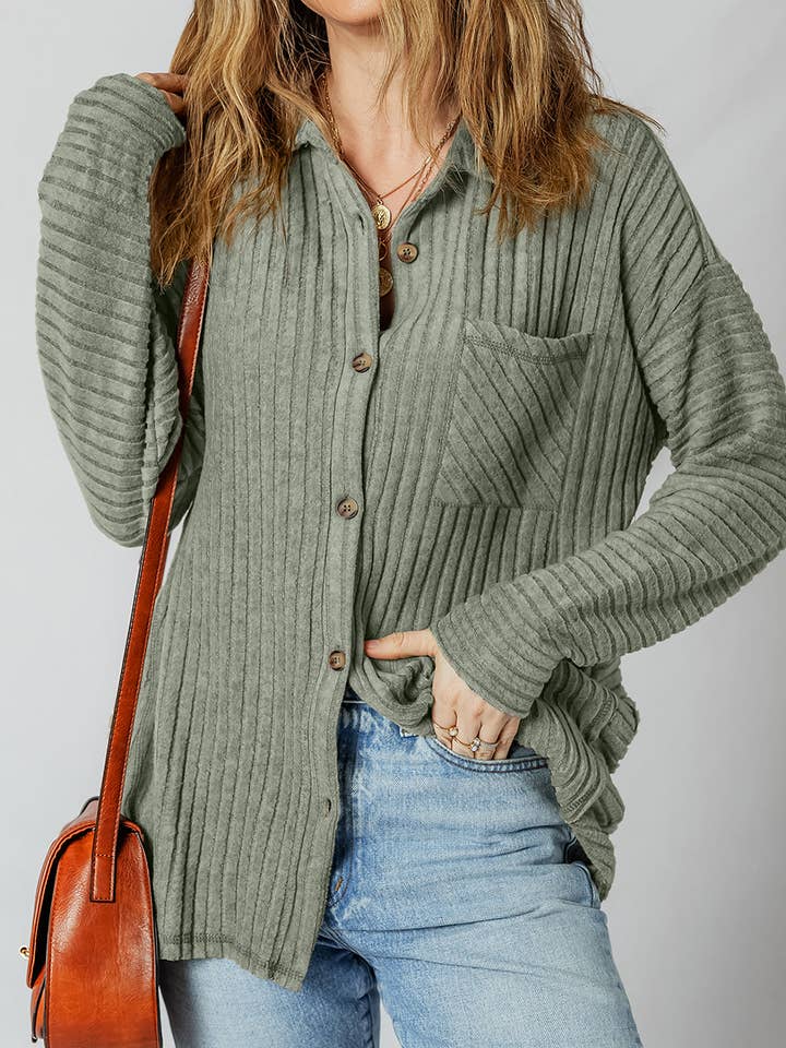 Lucia Gerippte Textur Knopf-auf Shacket für den Großhandel von Threaded Pear