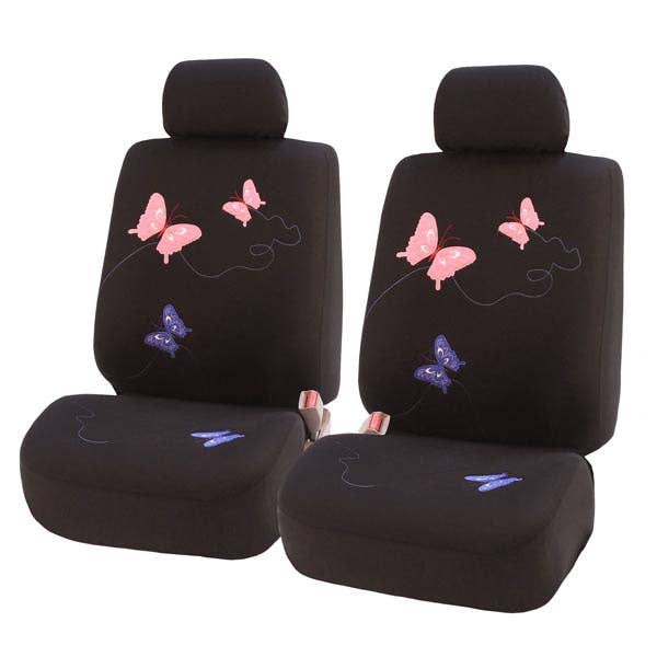 Housses de siège plates en tissu Butterfly, ensemble avant, noir pour la vente par FH GROUP