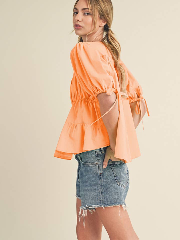 &MERCI - Wholesale Blouse - Women's - TIERED SHIRRING PUFF SLEEVE TOP MTP308122