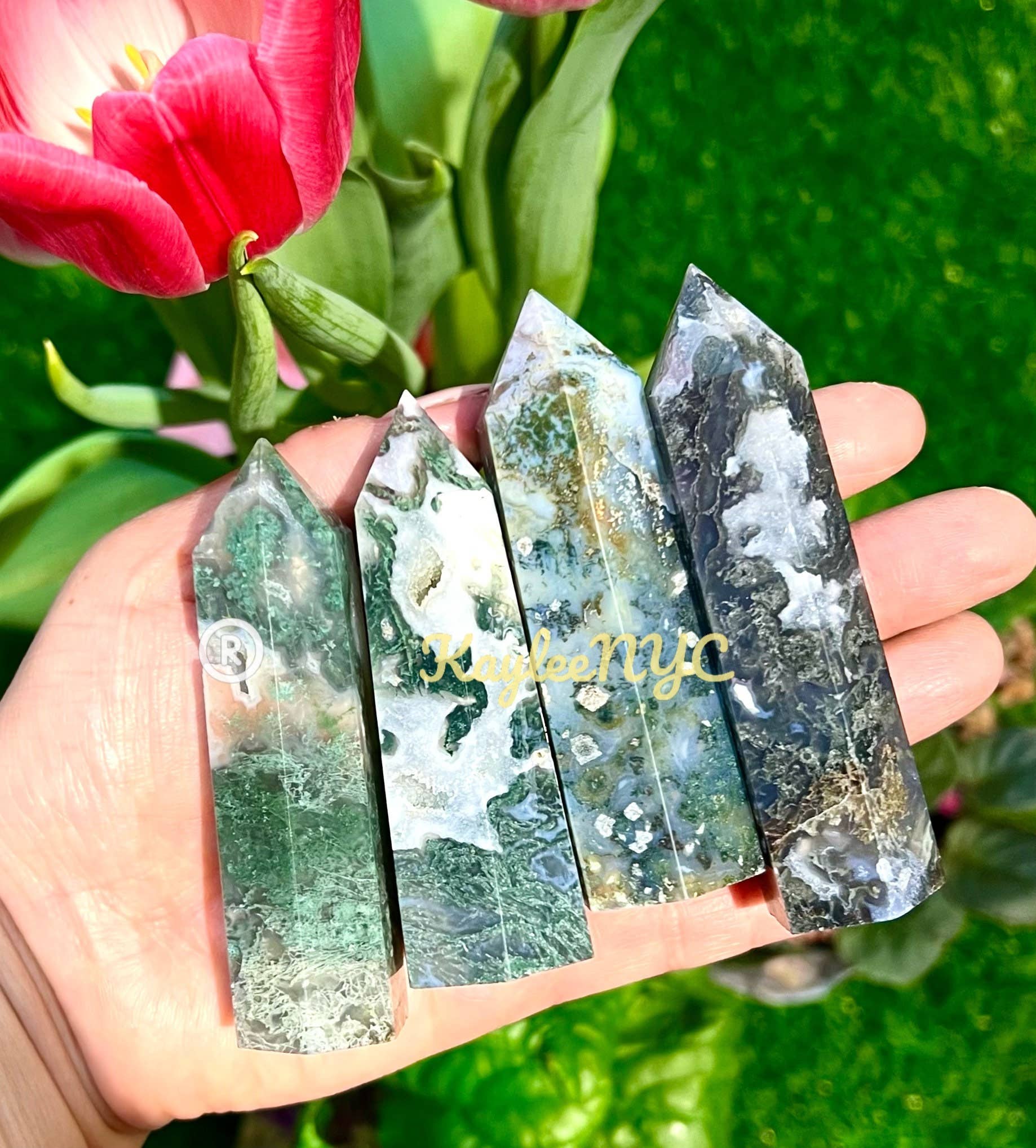 KayleeNYC - Wholesale Spiritual Stone/Crystal - 2 lbs Natural Moss Agate Obelisk Tower Point10