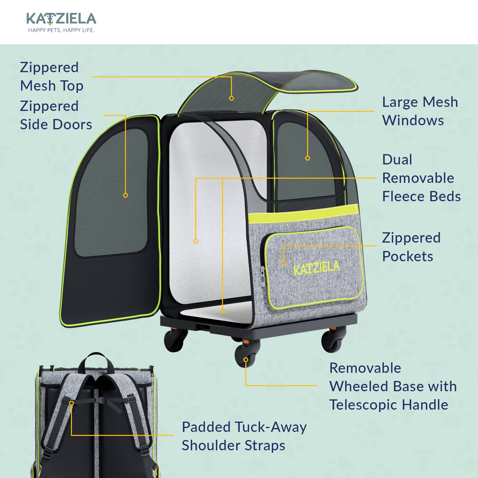 Katziela - Venta al por mayor Transportín - Gatos y perros - Mochila para mascotas con ruedas Hybrid Adventurer - 2 opciones4