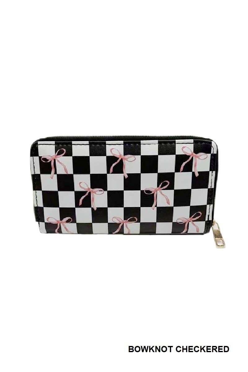 BOWKNOT CHECKED Trendy Bow Ribbon Vegan Leather Long Wallet for wholesale on Faire3