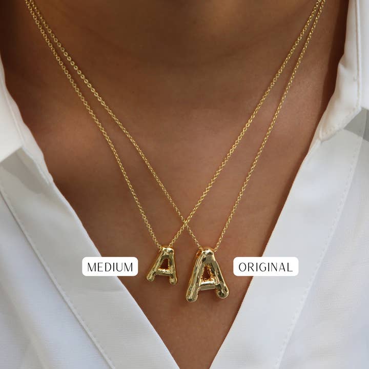 Savvy Bling - Wholesale Pendant/Charm Necklace - Initial Balloon Bubble Gold Necklace