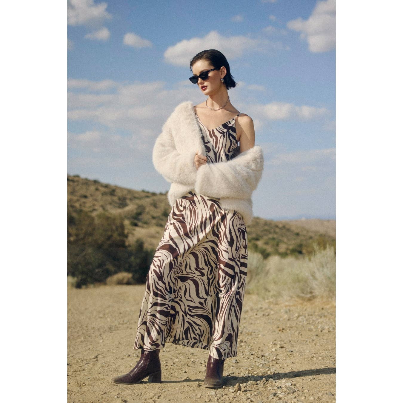 BROWN ECRU Drifted Earth Back Button Bias Cut Maxi Dress for wholesale on Faire1