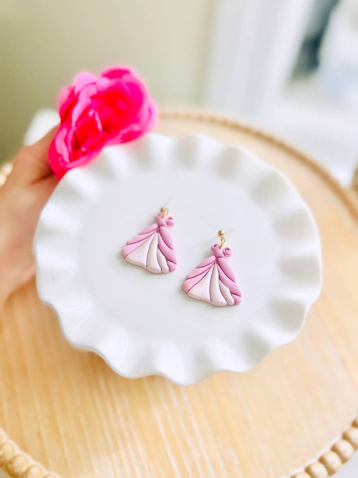 Princess Dress Clay Earrings Fairytale Jewelry Magical Dangl for wholesale by Eflie