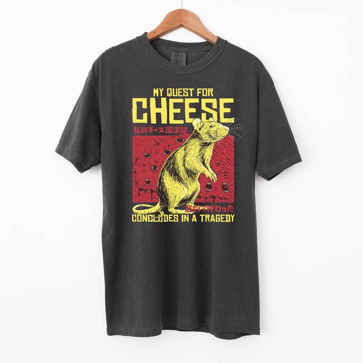 Blue Giraffe Inc – wholesale Screen printed t-shirt – unisex – The Quest for Cheese Mouse T-Shirt5