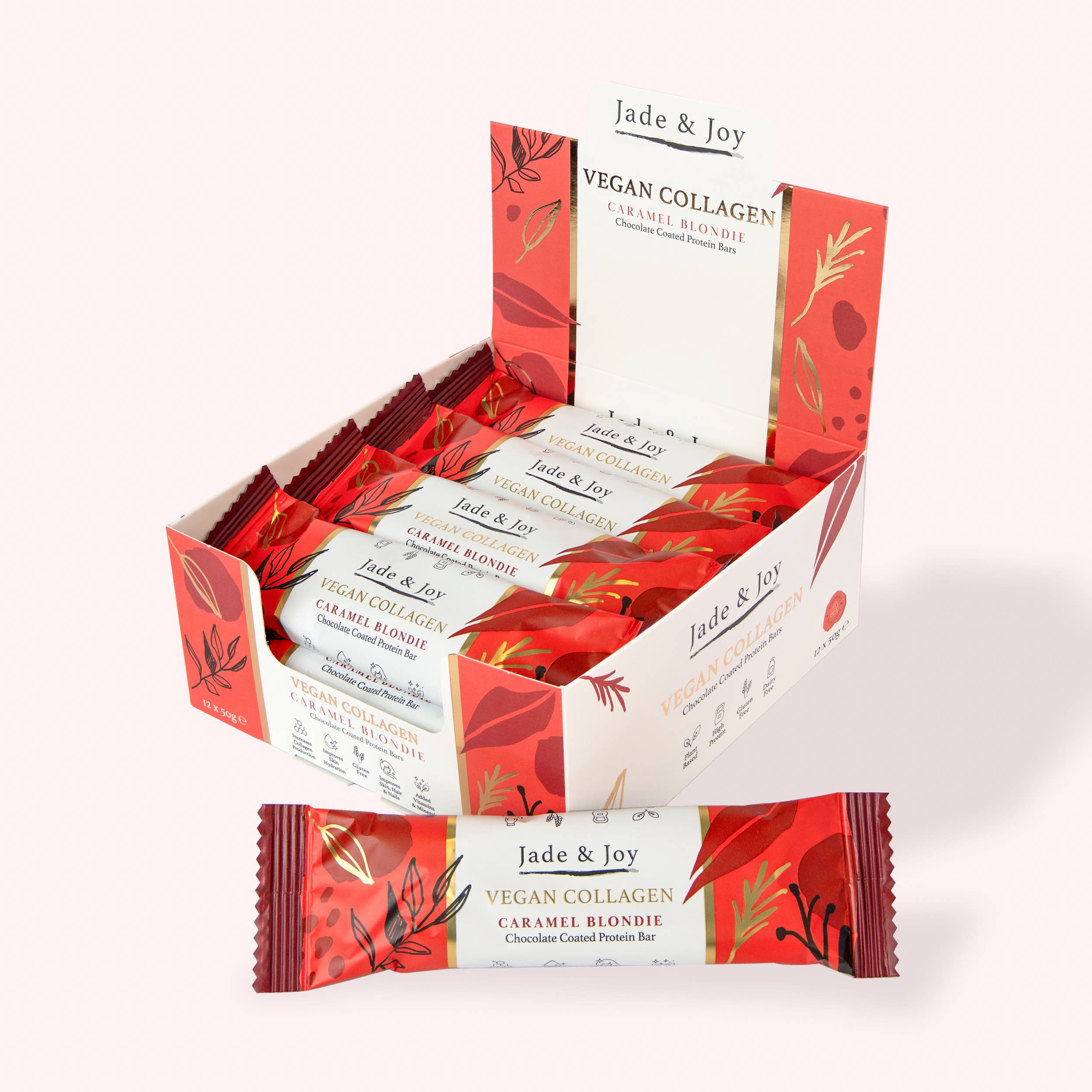 Jade & Joy – Engroshandel Snackbars – Jade & Joy Vegansk Kollagen Proteinbar Karamel Blondie 50g x 120