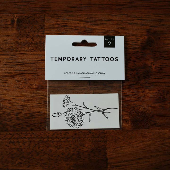 Saint & Company - Wholesale Temporary Tattoo - January Birth Flower - Carnation Temporary Tattoos