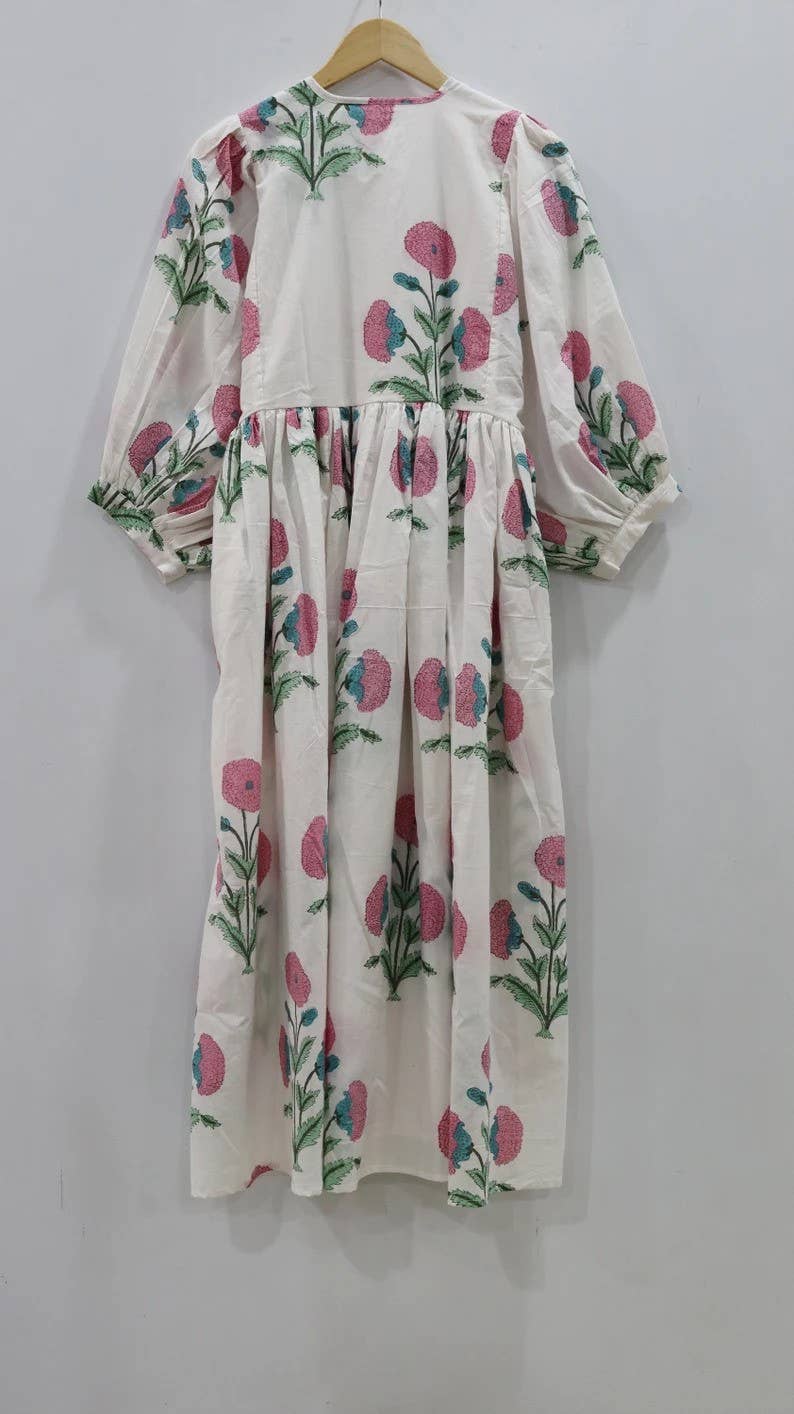 bhavnas boutique - Wholesale Dress - Women's - Floral Print Long Dress Deep Neck with String Closer2