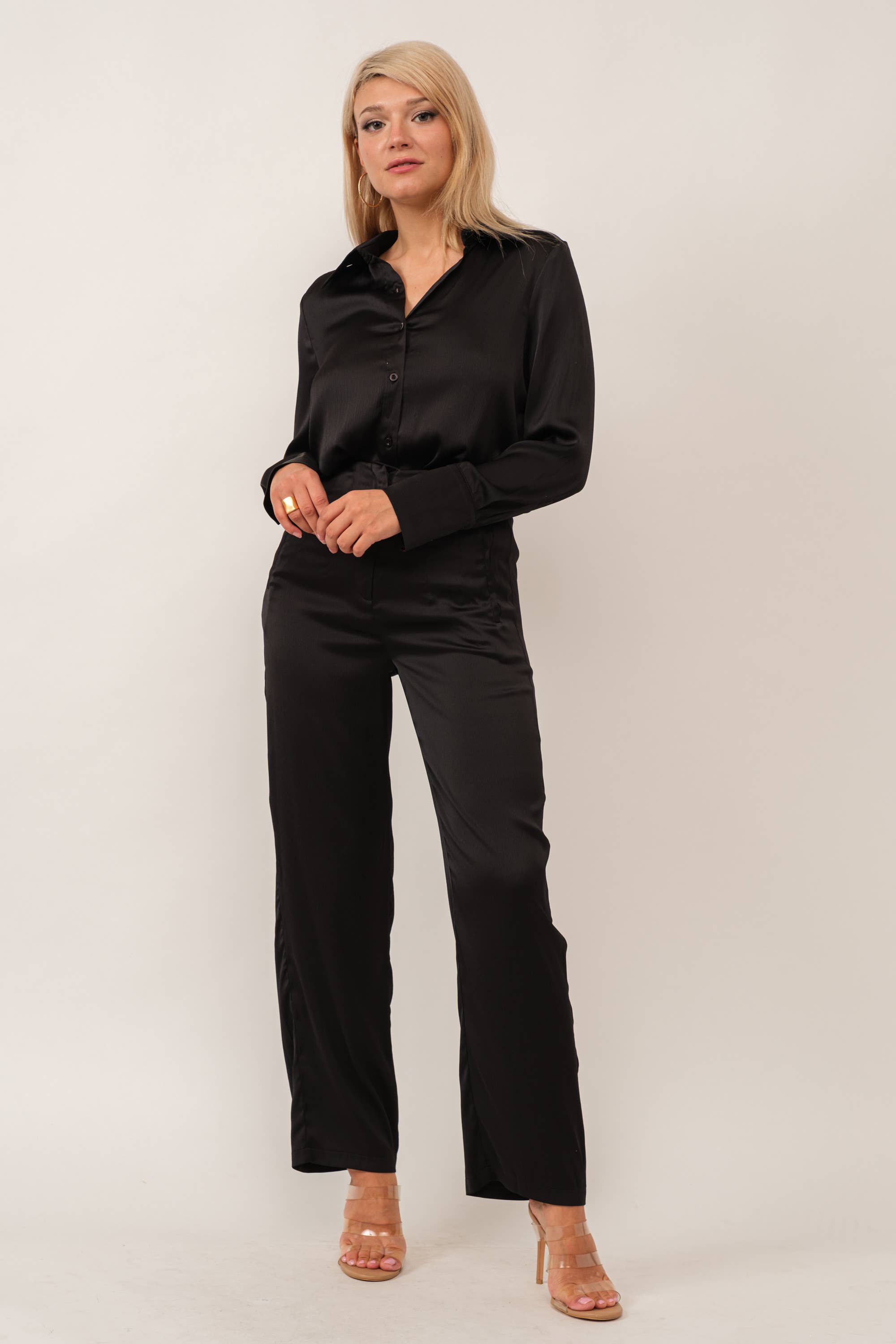 Tea & Cup - Wholesale Top & Pant Set (NOT Loungewear) - Women's - 2 piece satin high waist trousers and top set8