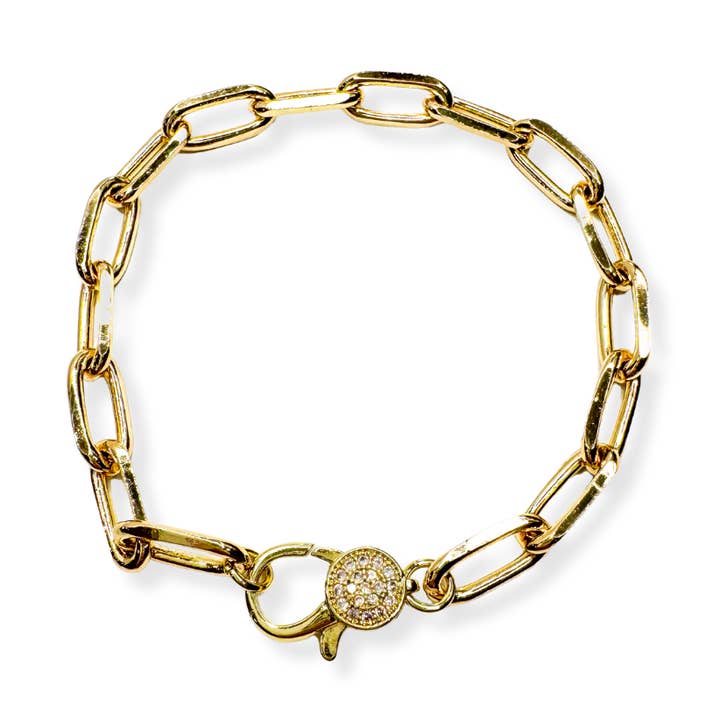 CZ Pave Clasp Paperclip Charm Bracelet for wholesale by Savvy Bling