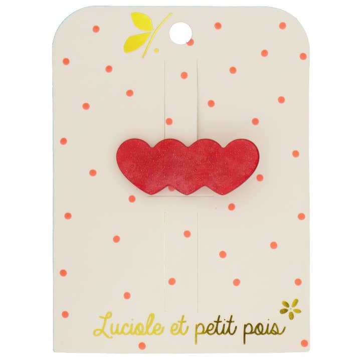 Luciole et Petit Pois - Wholesale Hair Clip - Kids - 3-heart barrette - Red