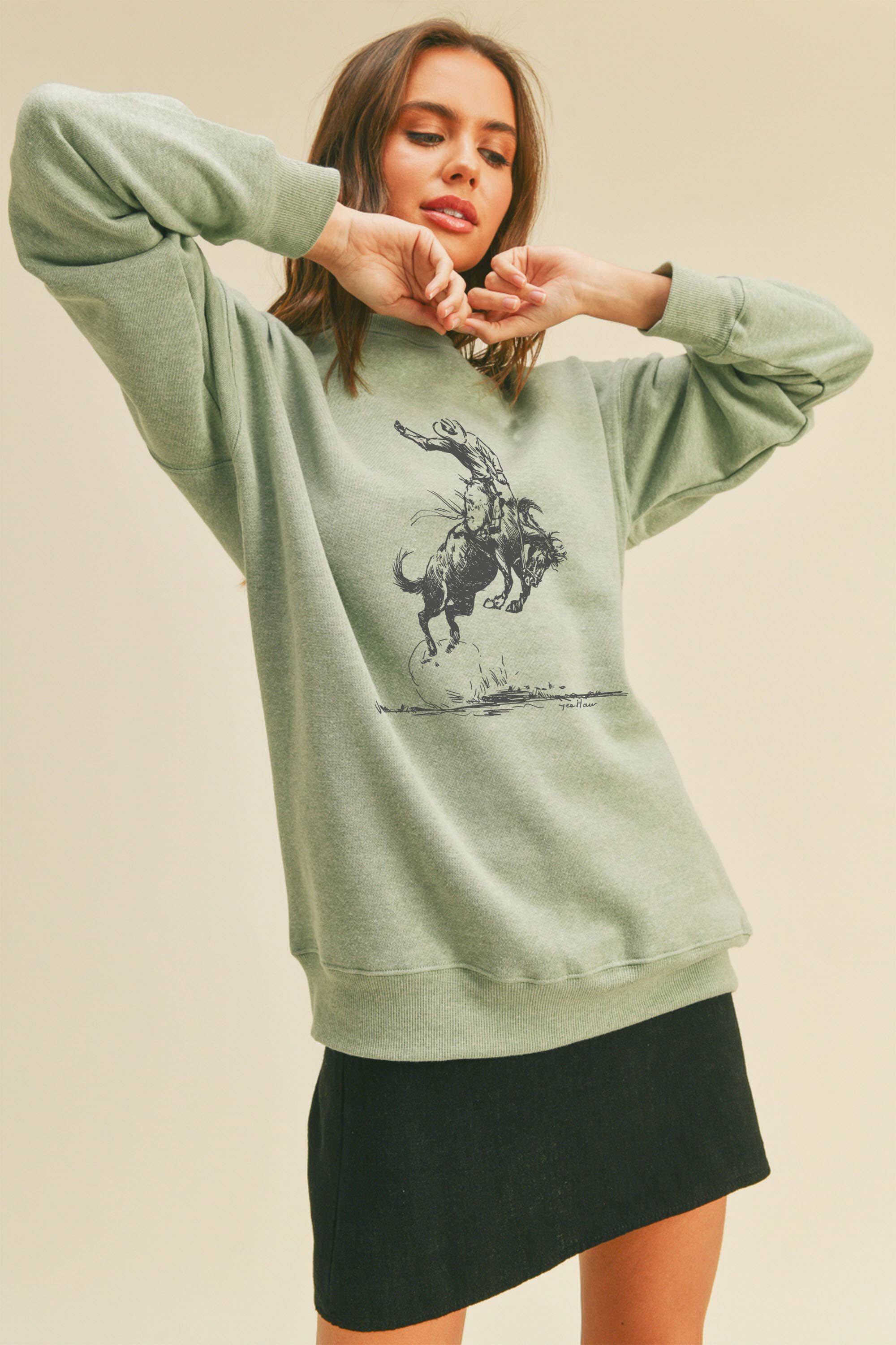 Honestee - Vente Sweat-shirt à imprimés – femme - Sweat-shirt à manches longues avec graphique de cowboy Yee Haw3