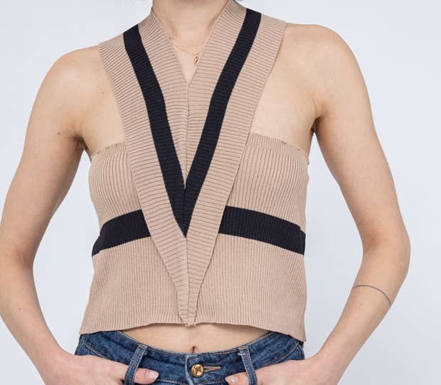 MOOYA - Venta al por mayor Jersey corto de punto - Mujer - Top corto de punto con espalda cruzada CH0104