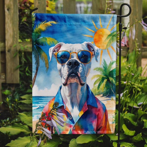 Drapeau de jardin White Boxer Summer Beach Time DAC8262 pour la vente par Caroline's Treasures
