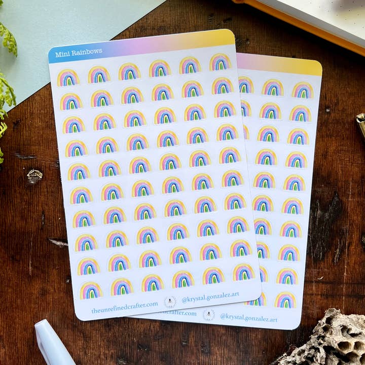 Mini regnbuer klistermærke ark for engroshandel hos The Unrefined Crafter