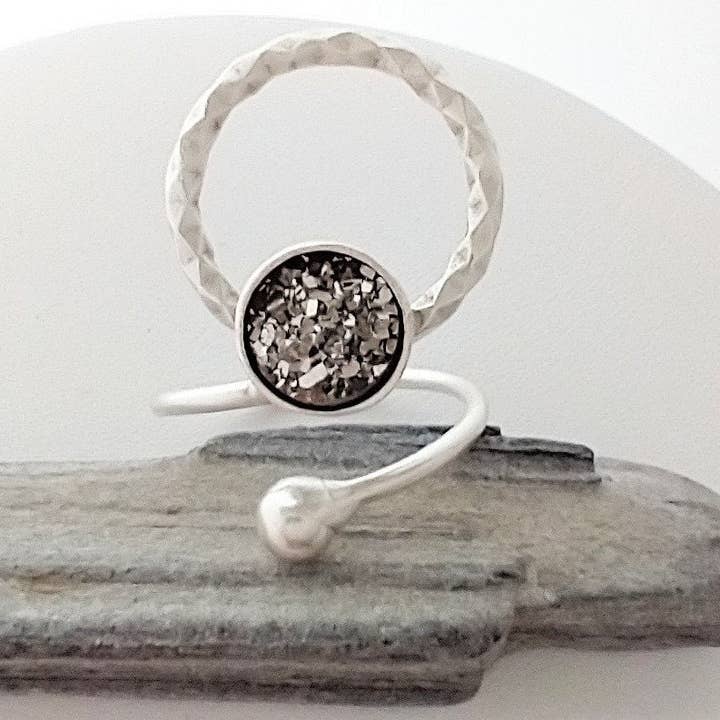 Hammered Circle Ring, Handmade Ring, Druzy Ring for wholesale by Piccadilly Pendants