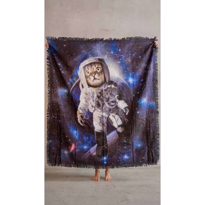 Eagle Rock Werkshop® - Wholesale Tapestry/Textile - Space Cat - Catstronaut - Chenille Tapestry with Tassels4
