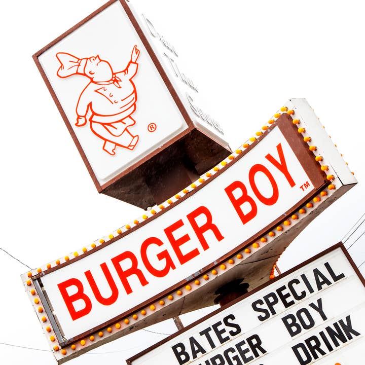 The Burger Boy Sign Coaster for wholesale by South Austin Gallery