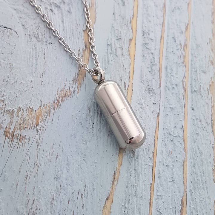 Pill Vial Pendant Necklace - Stainless Steel for wholesale by Just Vial