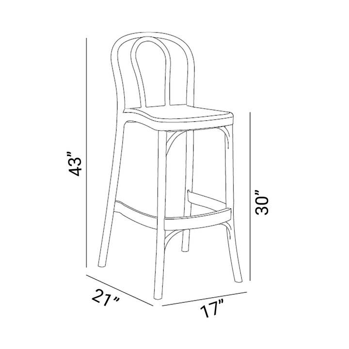 Casual Decore - Wholesale Stool - Soho Patio Bar stool with backrest 30" Seat Height1