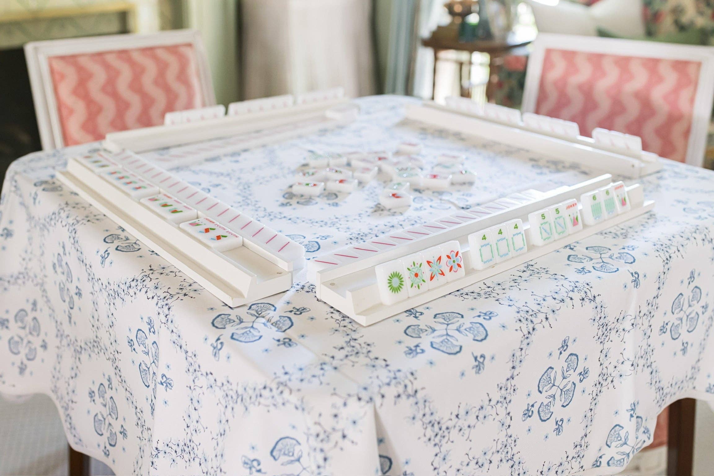 Frances Fields Home, formerly Fenwick Fields - Wholesale Tablecloth - WHOLESALE Scalloped Square Table Topper | Floral Trellis1