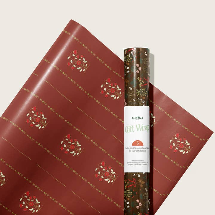 re:mused studio - Wholesale Flat Wrap - Yulefleurs Gift Wrap Sheet – Double Sided3