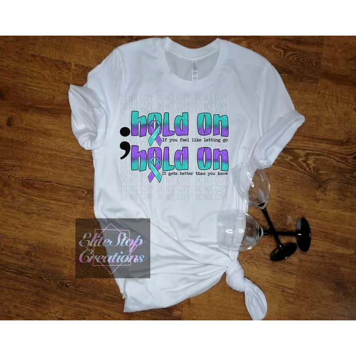 Adult-Hold On- Awareness | T-shirt illustré | T-shirt terminé pour la vente par EliteStop Creations