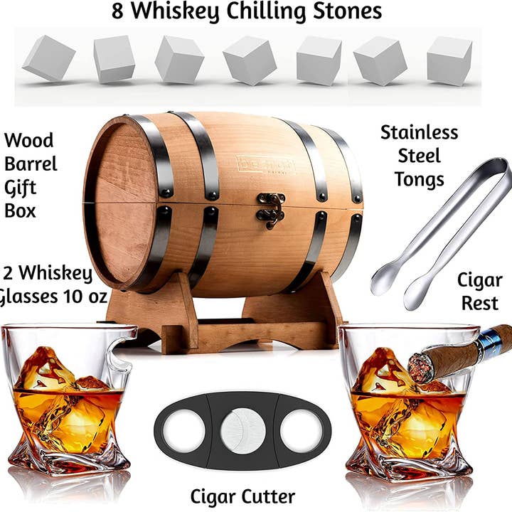 Bezrat – Engroshandel Cocktail-/likørglas – Whisky briller og tilbehør i whisky tønde gaveæske6