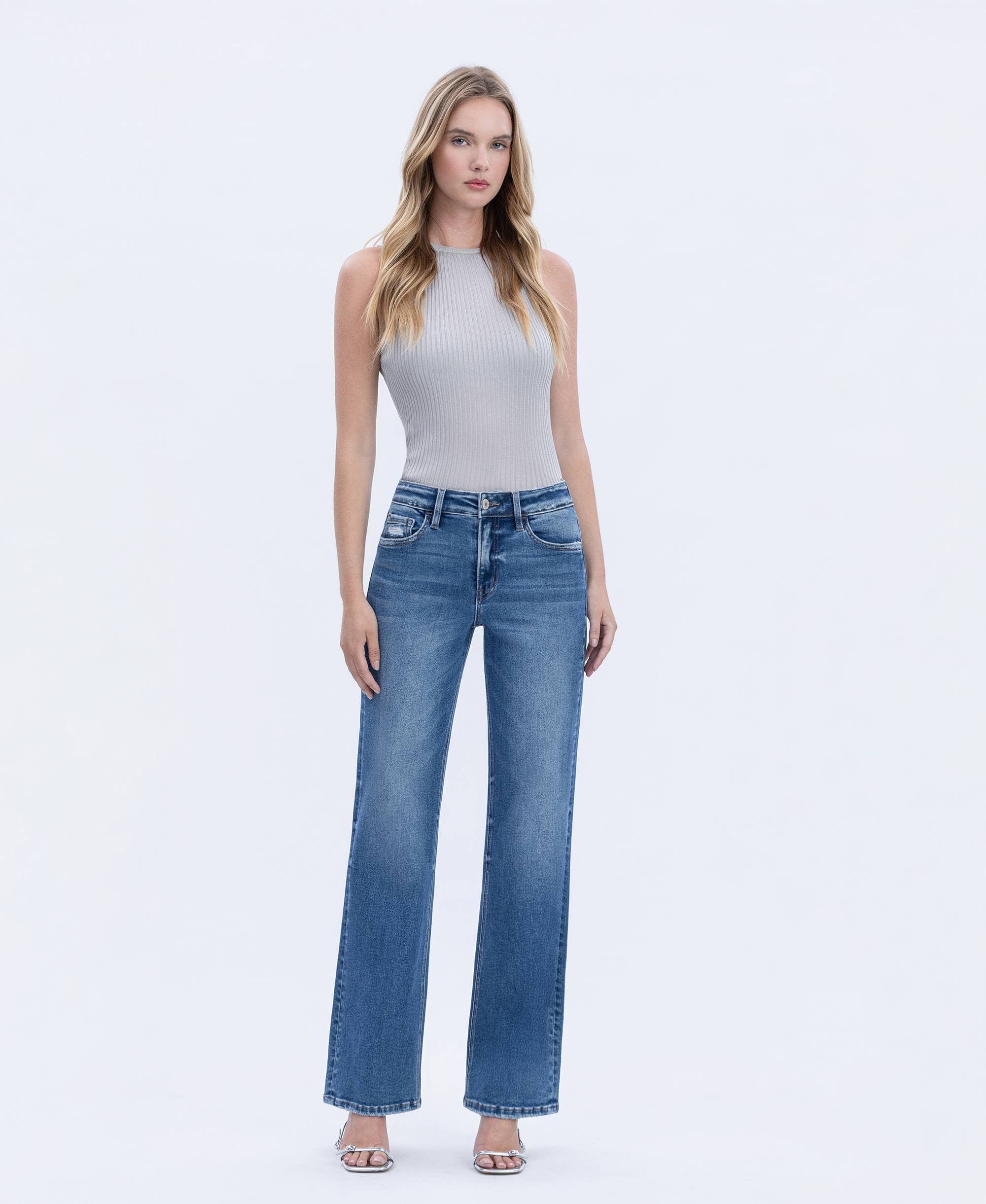 DREAMLAND HIGH RISE FULL LENGTH SLIM WIDE JEANS T6502 for wholesale on Faire3