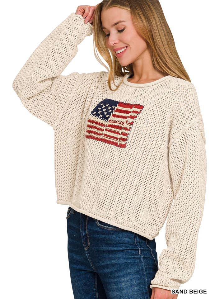 42POPS - Wholesale Knit Sweater - Women's - ...._ SI-28045 4th of July American Flag Crew Neck Sweater4