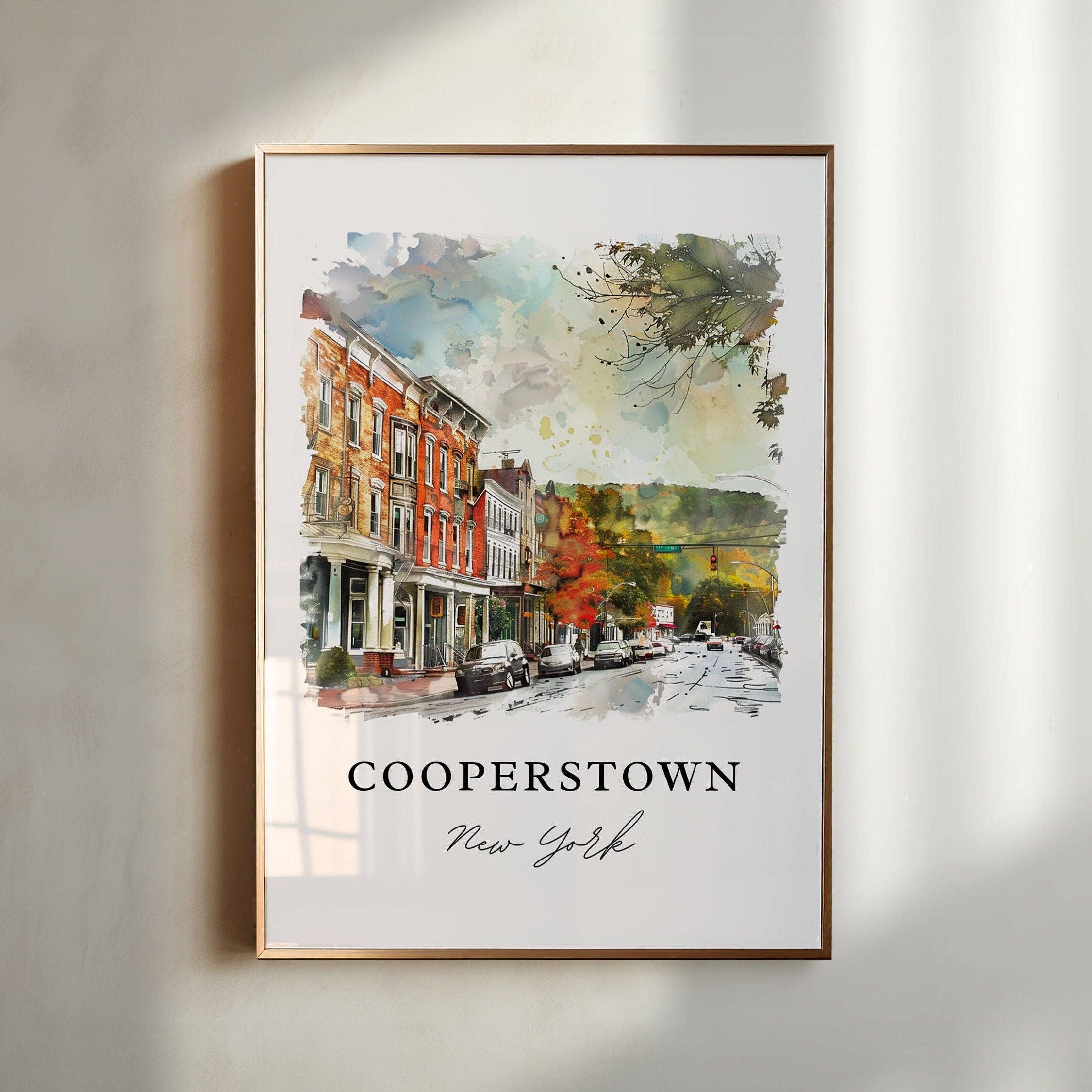 Premium Travel Art - Vendita all'ingrosso Stampa artistica - Arte da parete Cooperstown NY, Stampa del Lago Otsego, Acquerello di Cooperstown, Regalo Cooperstown NY,0