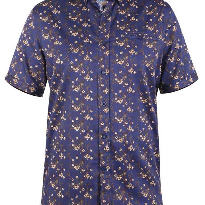 Camicia a maniche corte con stampa floreale D555 Kingston con colletto button-down nascosto e tasca (101100) 2XL-6XL, Blu Navy per la vendita all'ingrosso da parte di Brooklyn Big & Tall