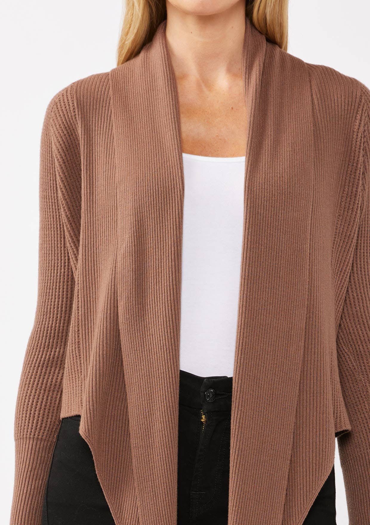 Lovestitch - Wholesale Cardigan - Women's - Waffle Knit Long Sleeve Tie Front Cardigan46