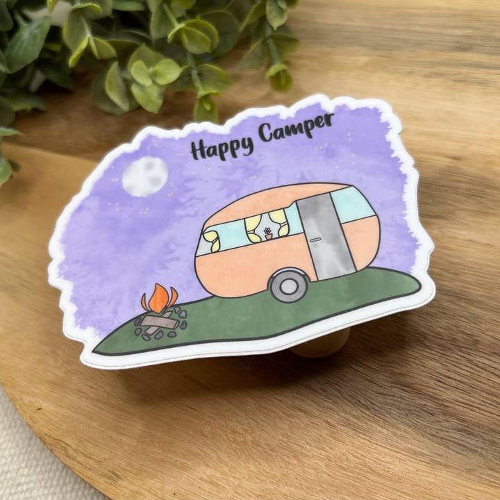 Happy Camper Waterproof Sticker for wholesale by Crafted by Chris Co.