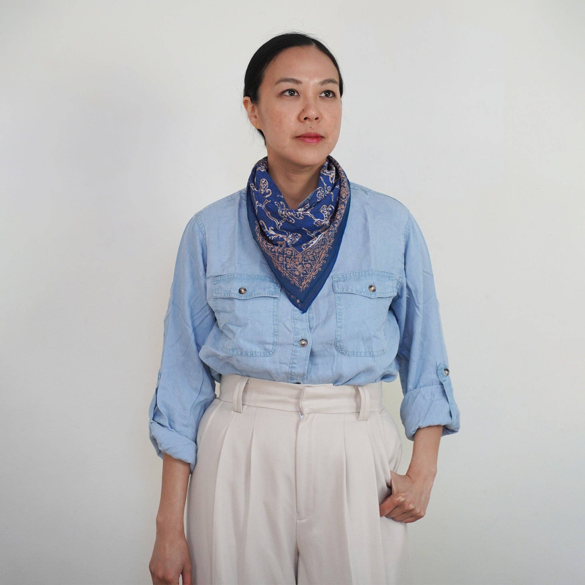 Kasih Co-op - Wholesale Bandana - Unisex - Batik Bandana Blue Butterfly, 100% Cotton, Hand Dyed Hair Cover Scarf12