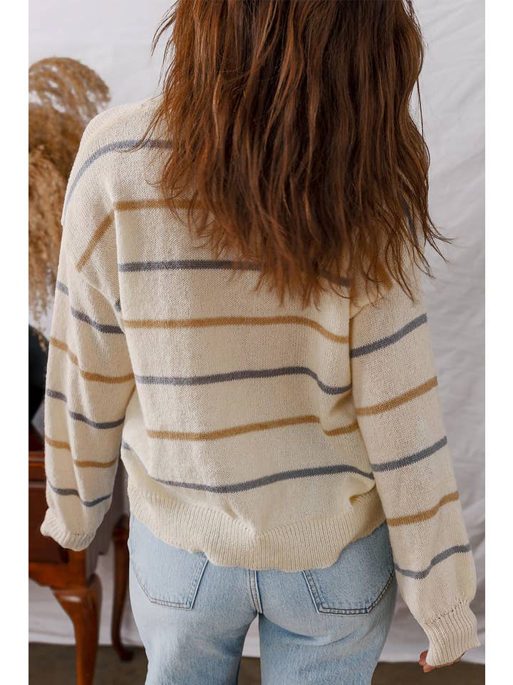 Multicolour LDC Striped Buttoned V Neck Cardigan Sweater | S-4X for wholesale on Faire1