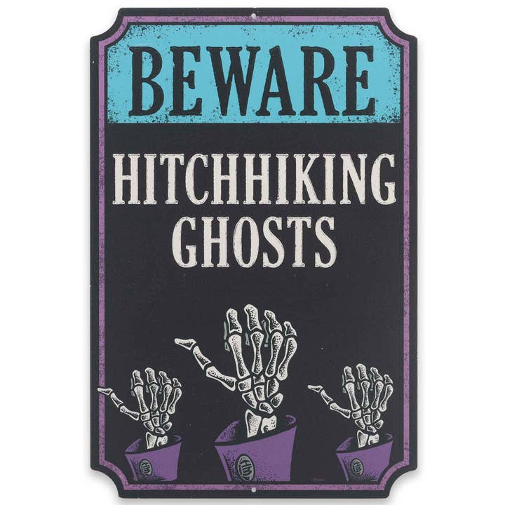 Open Road Brands, LLC - Wholesale Sign - Disney Beware of Hitchhiking Ghosts Metal Sign
