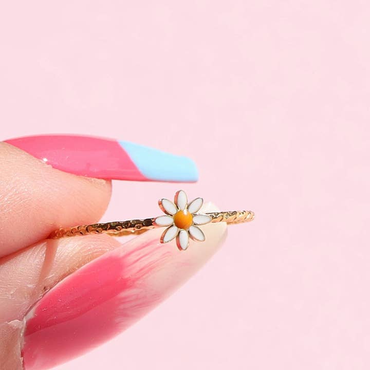 MeloMelo - Wholesale Band/Stacked Ring - April - Enamel Daisy Ring