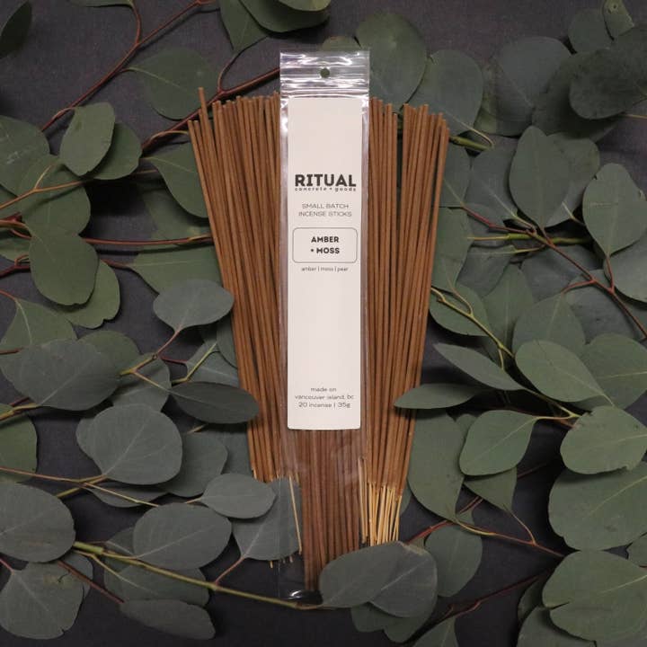 Amber + Moss Small Batch Incense for wholesale by Ritual Concrete + Goods