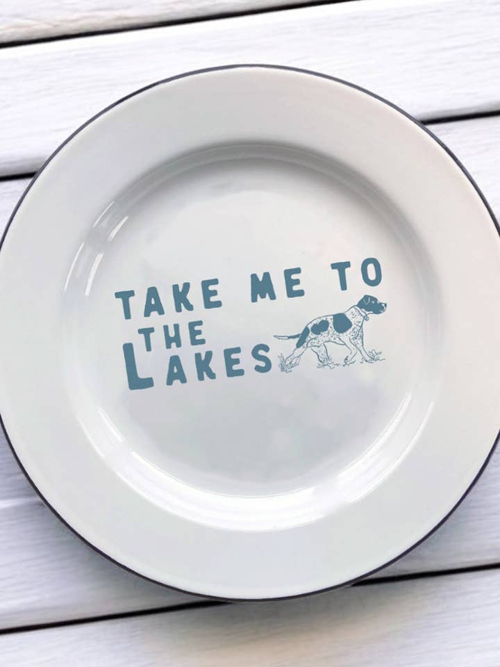 Neem me mee naar de meren, decoratief emaille bord voor wholesale door Sovende Bjorn