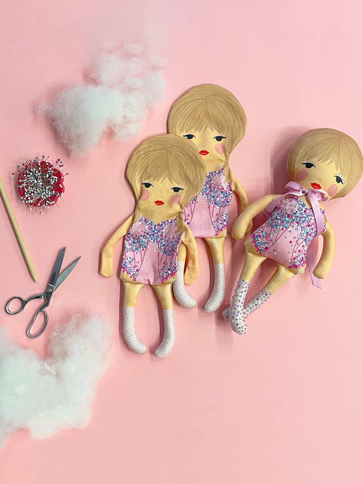 the unstuffed lover doll in pink and blue for wholesale by candy kirby designs