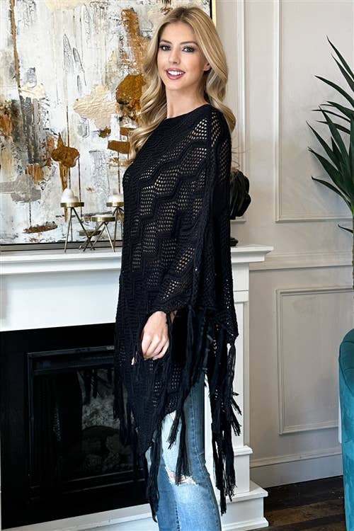 MYS Wholesale Inc - Wholesale Poncho - Women's - Knitted Net Wave Pattern Fringe Tassel Poncho22