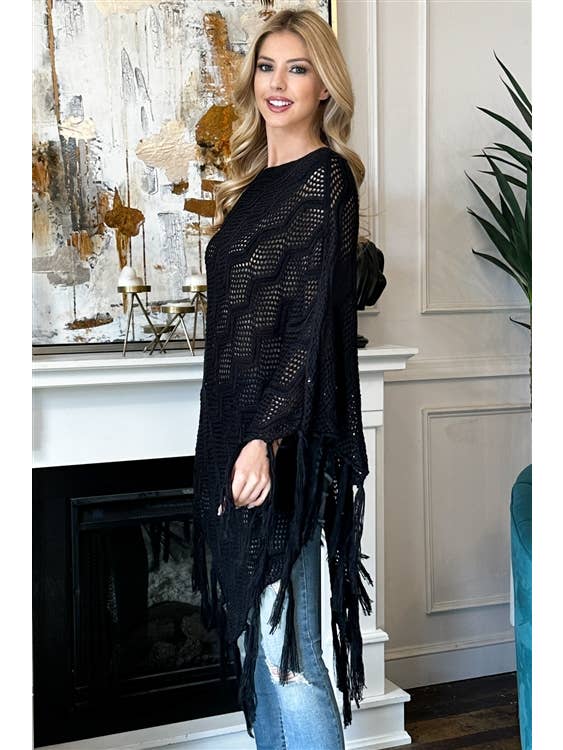 MYS Wholesale Inc - Wholesale Poncho - Women's - Knitted Net Wave Pattern Fringe Tassel Poncho22