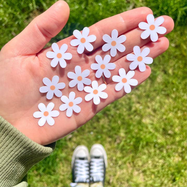 Mindful over Mind Full - Wholesale Sticker - 10 Mini White Daisy Stickers | Waterproof Flower Stickers2