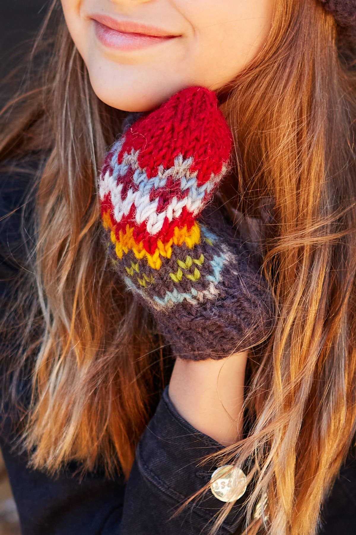 Pachamama Ltd – Engroshandel Vanter - Børn – Børn Clifden Strikkede Uld Fair Isle Vanter Marineblå Rød2